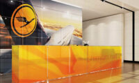 Reception glowing glass exhibition